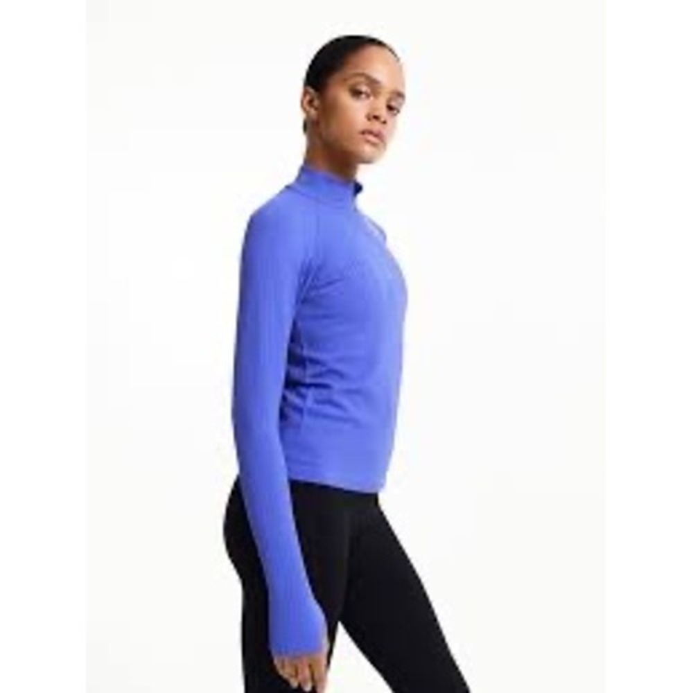 H & M Move‎ Minimalist Purple Ribbed 1/4 Zip Long Sleeve Thumbholes Athleisure